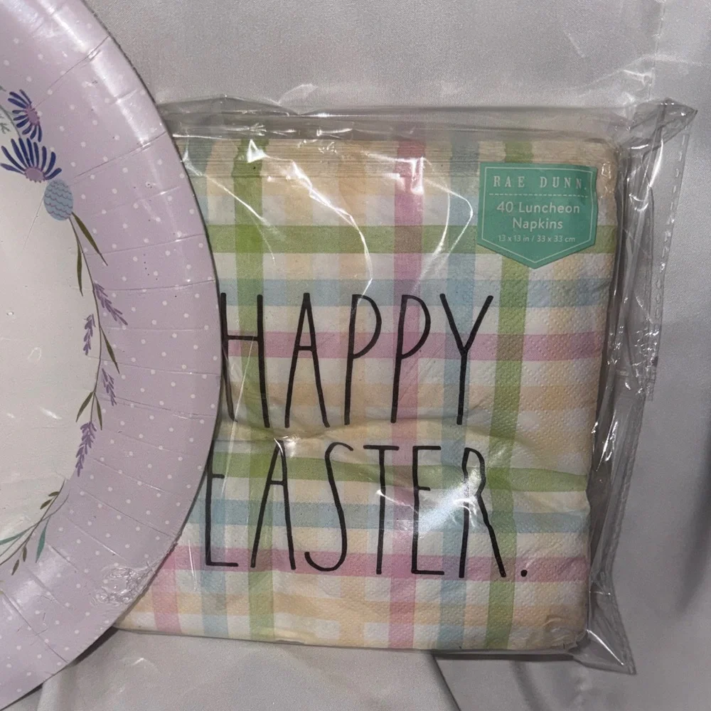 Easter Party Bundle 16 Plates, 32 Rae Dunn Guest Towels 40 Luncheon Napkins